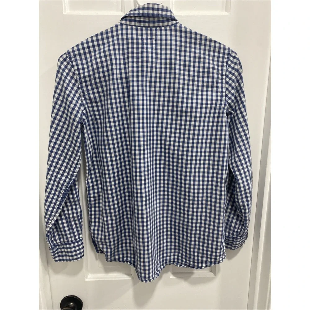 Boys Blue And White Plaid Long Sleeve Button Up Gap Shirt Size XL 14-16